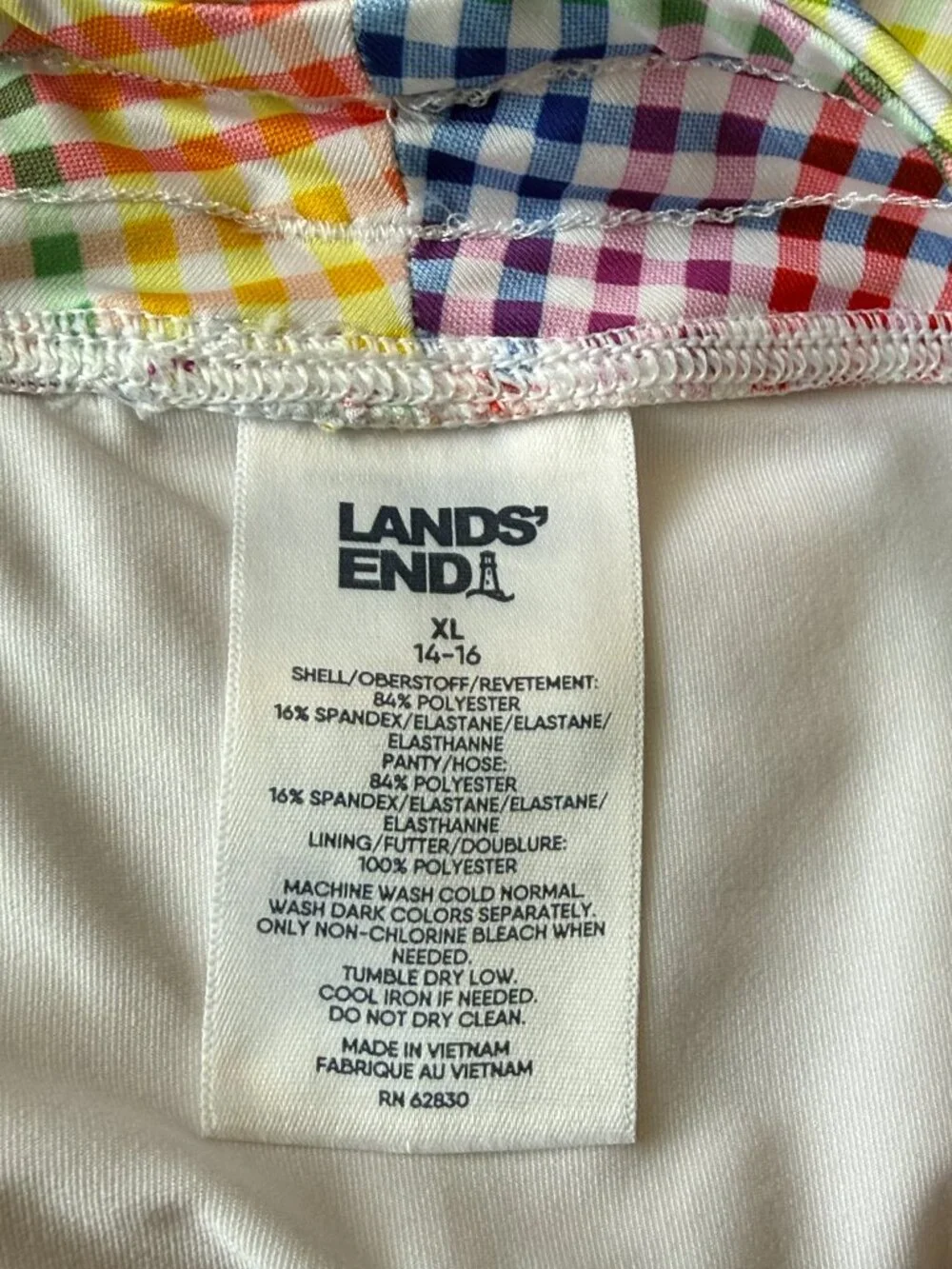 Lands' End rainbow plaid active shorts girls xlarge sporty athletic activewear